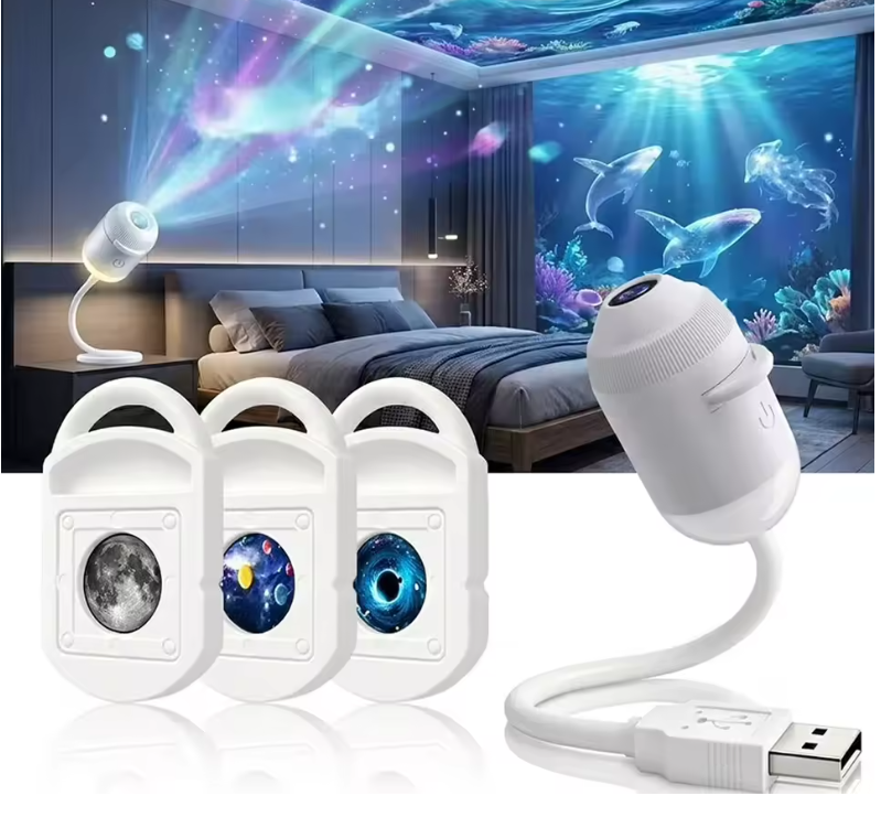 Proyector Galaxia LED USB 360° – Lámpara Nocturna Estrellas para Habitación y Dormitorio
