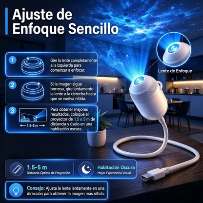 Proyector Galaxia LED USB 360° – Lámpara Nocturna Estrellas para Habitación y Dormitorio