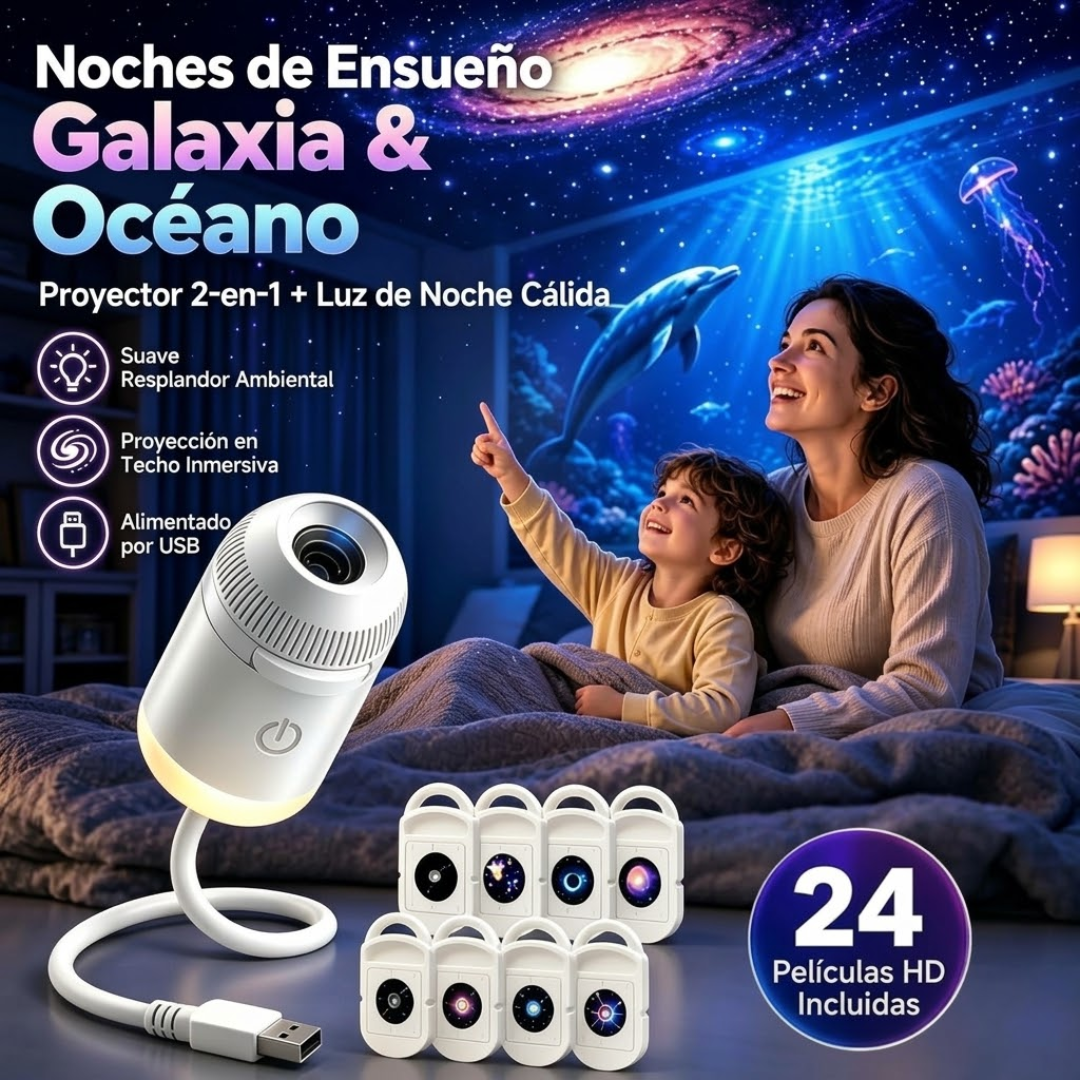 Proyector Galaxia LED USB 360° – Lámpara Nocturna Estrellas para Habitación y Dormitorio