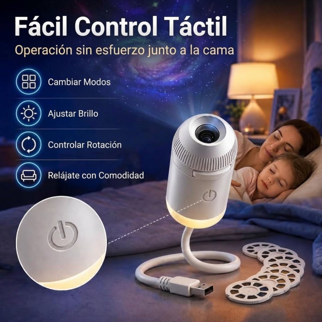Proyector Galaxia LED USB 360° – Lámpara Nocturna Estrellas para Habitación y Dormitorio